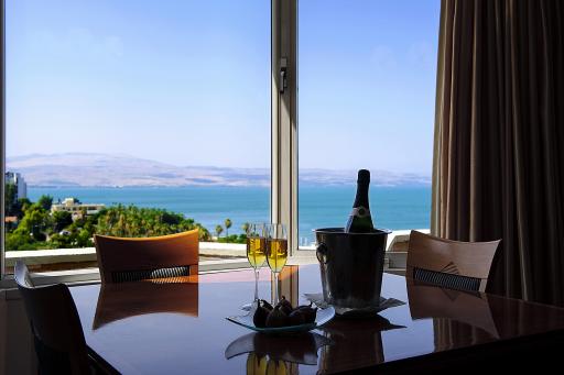 The hotel rooms overviewing the Sea of Galilee